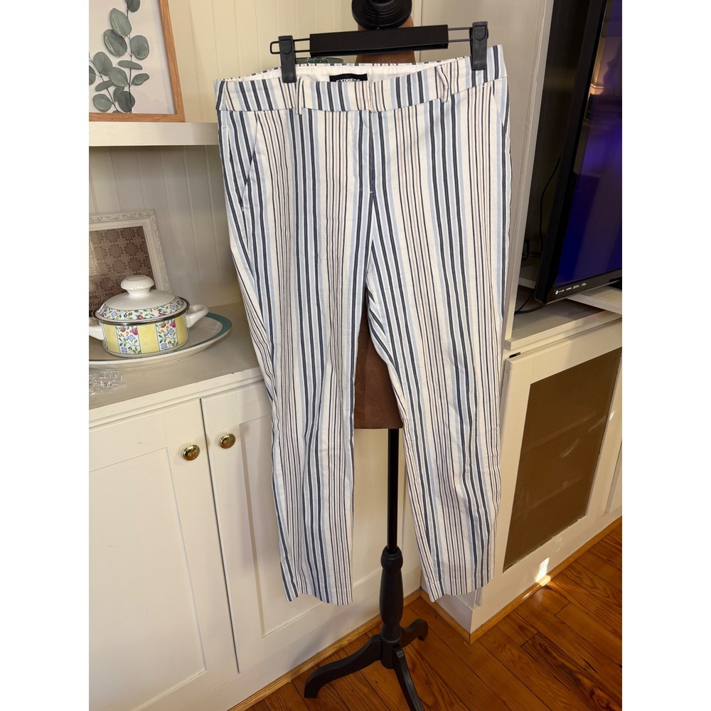 Express Columnist Ankle Mid Rise Blue White Striped Stretch Pants Size 8R